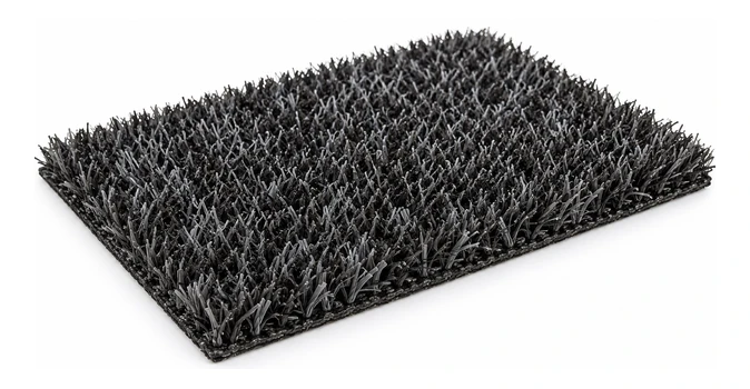 Muestra de césped artificial negro sobre fondo blanco