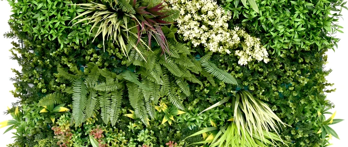 Panel decorativo de jardín vertical con follaje variado
