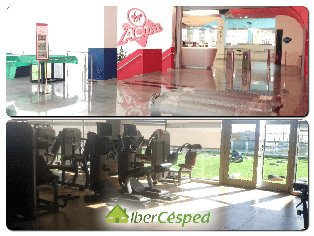 Instalación césped artificial en gimnasio