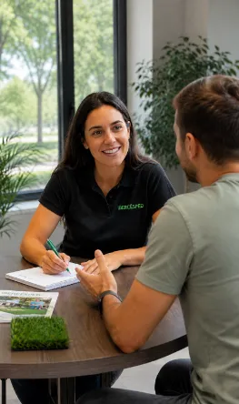 Asesora y cliente conversando sobre un proyecto